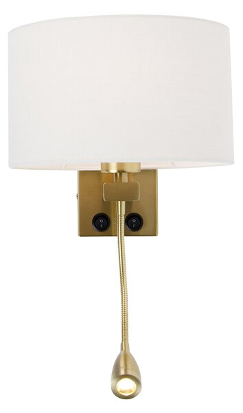 Nástěnná lampa mosazná s oválným lněným stínítkem bílým 25 cm - Brescia Combi
