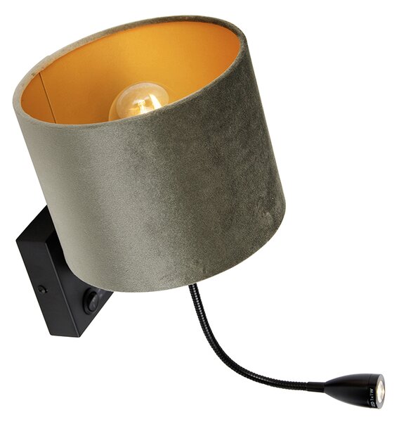 Nástěnná lampa černá s zeleným sametovým stínítkem 18 cm - Brescia