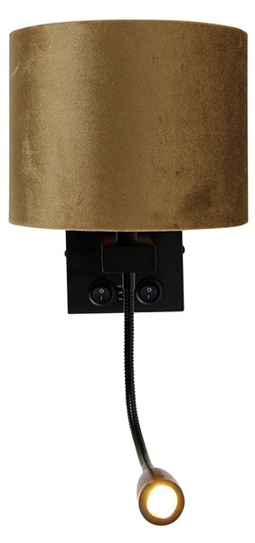 Nástěnná lampa černá s bronzovým sametovým stínítkem 18 cm - Brescia