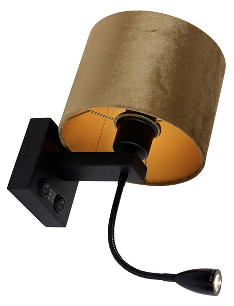 Nástěnná lampa černá s bronzovým sametovým stínítkem 18 cm - Brescia
