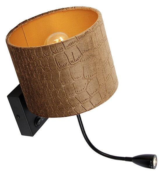 Nástěnná lampa černá s sametovým stínítkem, design krokodýl 18 cm - Brescia