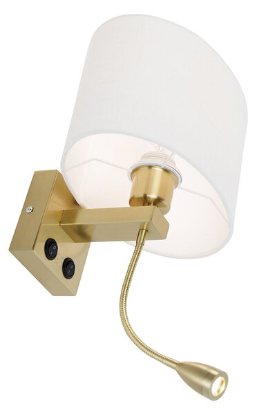 Nástěnná lampa mosazná s oválným lněným stínítkem bílým 25 cm - Brescia Combi