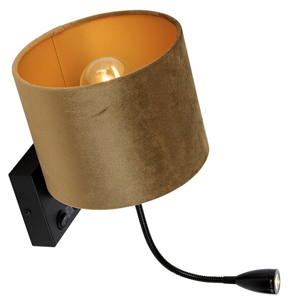 Nástěnná lampa černá s bronzovým sametovým stínítkem 18 cm - Brescia