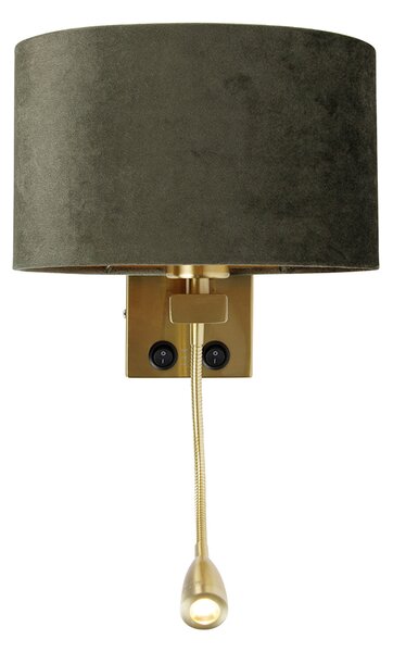 Nástěnná lampa mosazná s oválným sametovým stínítkem zelená 25 cm - Brescia Combi
