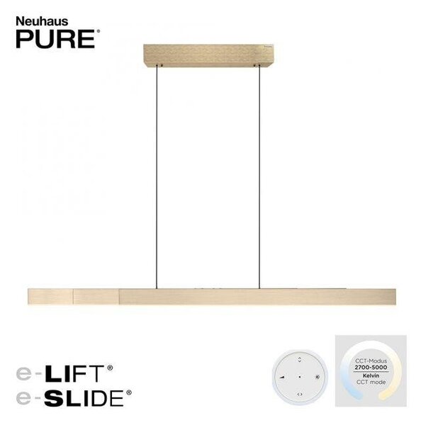 Paul Neuhaus LED závěsné svítidlo PURE-MOTO-RISE elektricky nastavitelná výška dotykový vypínač 2700-5000K zlatá imperial, d.200cm