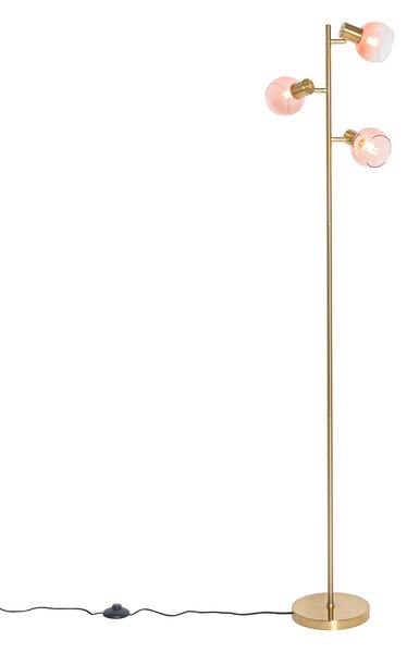 Chytrá stojací lampa zlatá s růžovým sklem 3-světla vč. 3 Wifi P45 - Vidro