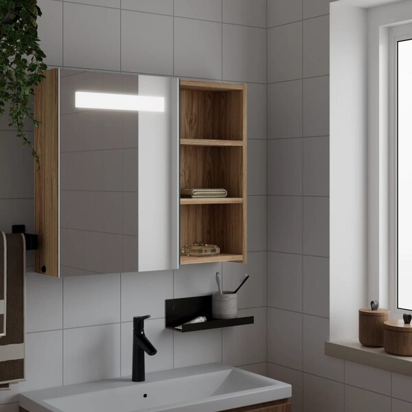Koupelnová zrcadlová skříňka s LED osvětlením dub 60x13x52 cm