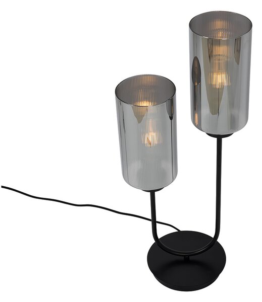 Chytrá stolní lampa černá s kouřovým sklem 2-světla vč. 2 Wifi ST64 - Laura