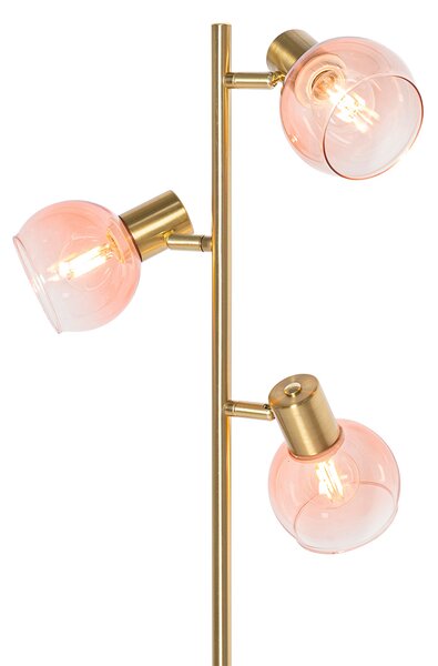 Chytrá stojací lampa zlatá s růžovým sklem 3-světla vč. 3 Wifi P45 - Vidro