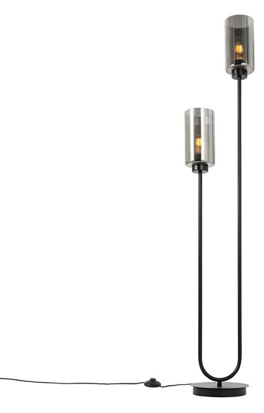 Chytrá stojací lampa černá s kouřovým sklem, 2 světla včetně 2 Wifi ST64 - Laura
