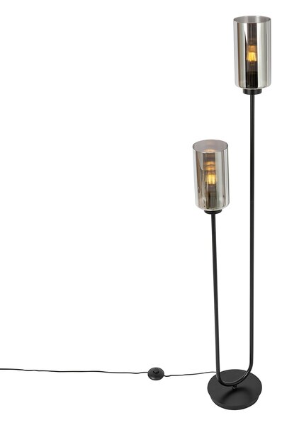 Chytrá stojací lampa černá s kouřovým sklem, 2 světla včetně 2 Wifi ST64 - Laura
