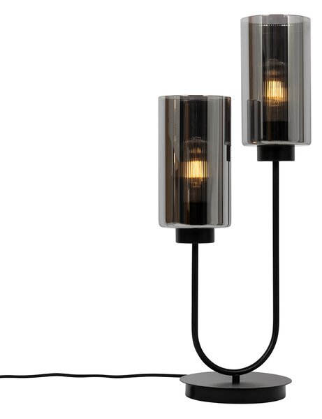 Chytrá stolní lampa černá s kouřovým sklem 2-světla vč. 2 Wifi ST64 - Laura
