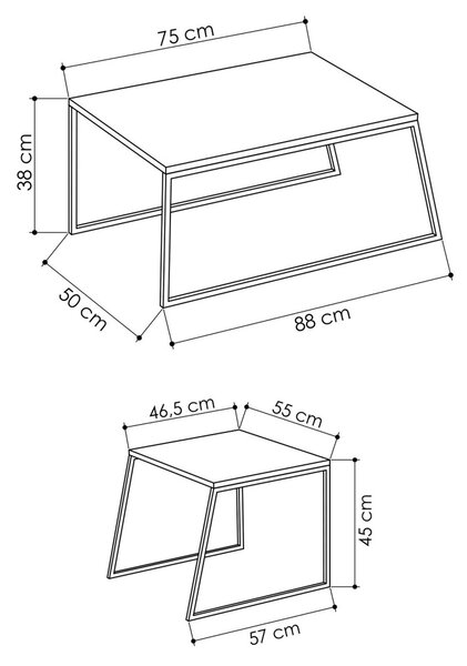 Kalune Design Sada 2 konferenčních stolků Sehpa bílá