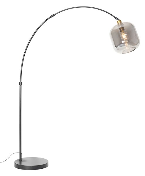 Smart Arc Floor Lamp Black with Gold and Smoke Glass incl. WiFi G95 - Zuzanna