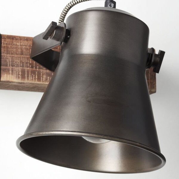 Brilliant 82110/46 PLOW - Nástěnná industriální lampa z pálené oceli a dřeva , 1 x E27 (Nástěnná lampička bez vypínače se dřevěnou monturou)