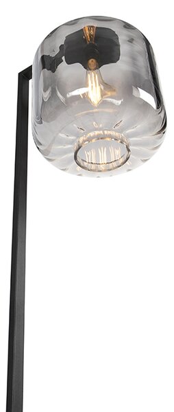 Designová stojací lampa černá s kouřovým sklem - Qara Down
