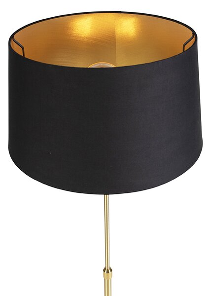 Stojací lampa zlatá/mosazná s černým stínítkem 45 cm nastavitelná - Parte