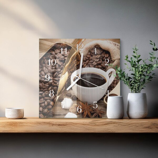 Skleněné hodiny Káva zskb-30x30-00058484