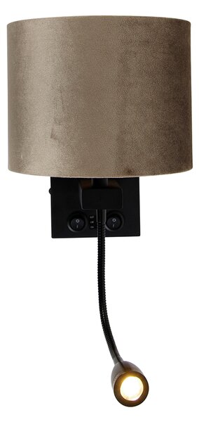 Nástěnná lampa černá s taupe sametovým stínítkem 18 cm - Brescia Combi