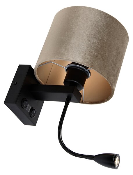 Nástěnná lampa černá s taupe sametovým stínítkem 18 cm - Brescia Combi