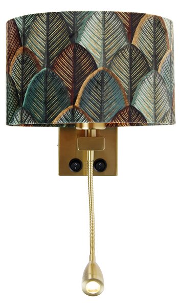 Nástěnná lampa mosazná s oválným sametovým stínítkem s designem listů 25 cm - Brescia Combi