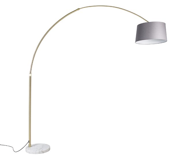 Oblouková lampa mosazná s šedým mramorovým látkovým stínítkem 45 cm - XXL