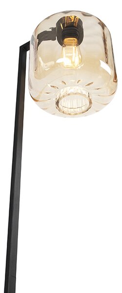 Designová stojací lampa černá s jantárovým sklem - Qara Down