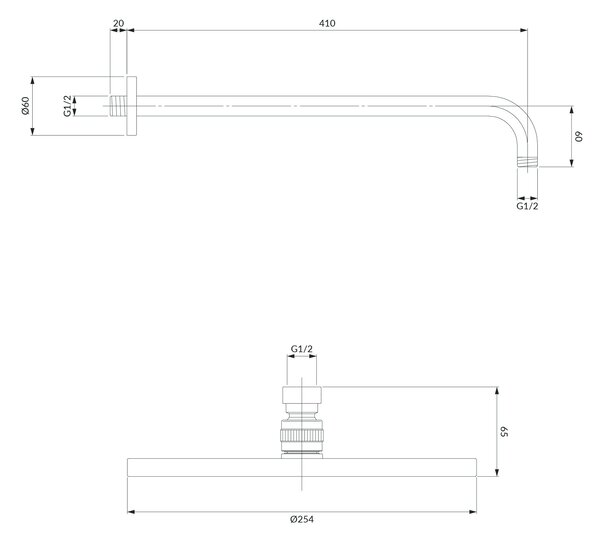 Omnires SlimLine hlavová sprchá s ramenem 25.4x25.4 cm kulatý měděná WGSET1CPB