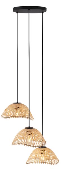 Boho závěsné svítidlo černé s bambusovými detaily 3-světlo - Lily