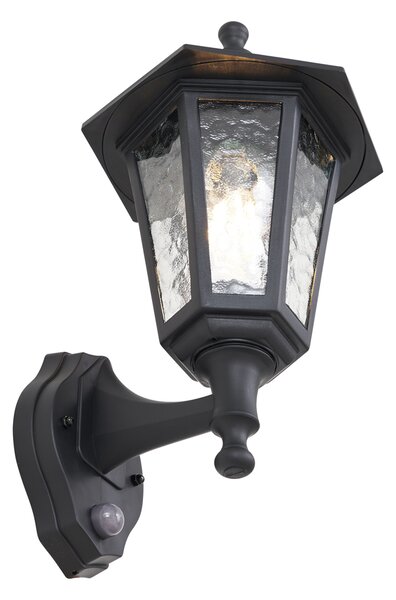Venkovní nástěnné svítidlo černé s pohybovým senzorem IP44 - New Haven Hammered