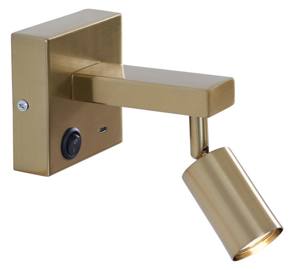 Moderní nástěnná lampa zlatá s USB-C naklápěcí - Rex