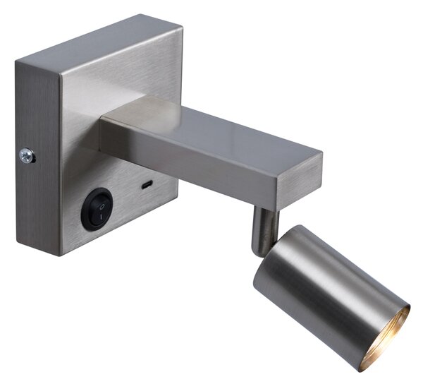Moderní ocelová nástěnná lampa s USB-C, naklápěcí - Rex