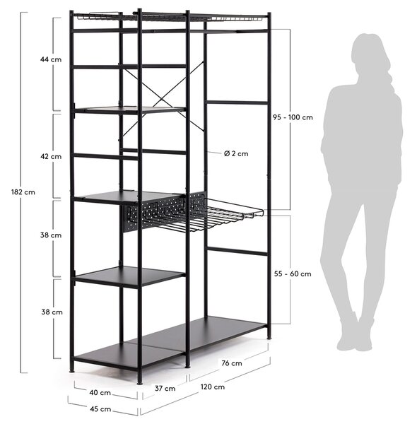 Černý kovový regál Kave Home Storn 182 x 120 cm