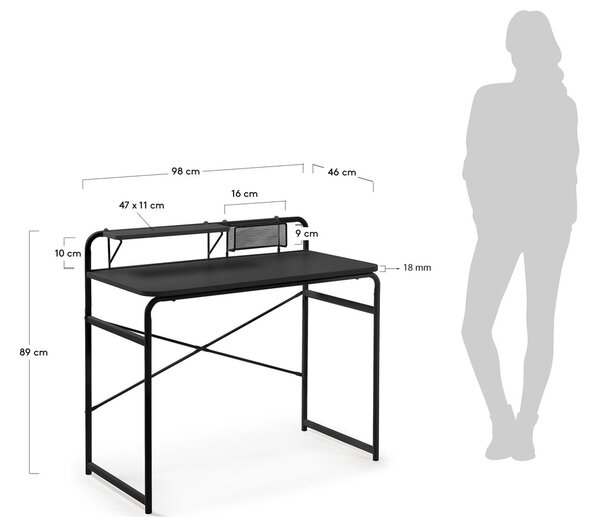 Černý pracovní stůl Kave Home Foreman 98 x 46 cm