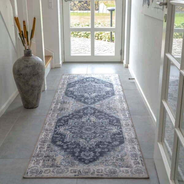 Nordic Living Modro bílý běhoun Shola 80 x 200 cm s orientálními vzory