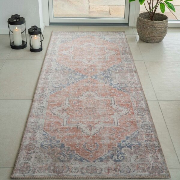 Nordic Living Modro oranžový běhoun Shola 80 x 200 cm s orientálními vzory