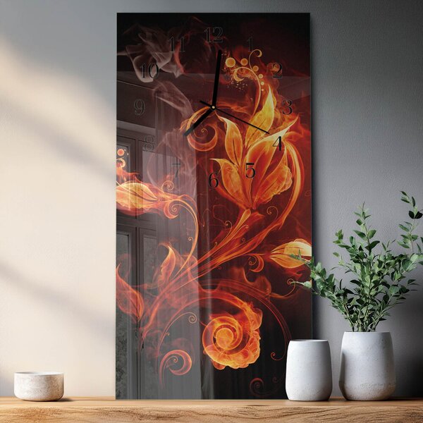 Skleněné hodiny vertikální Ohnivý květ zsppc-30x60-00171128