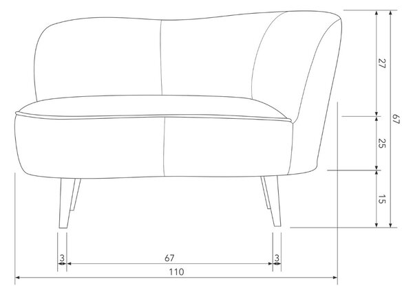 WOOOD Okrově žluté sametové lounge křeslo Norma 112 cm, pravé
