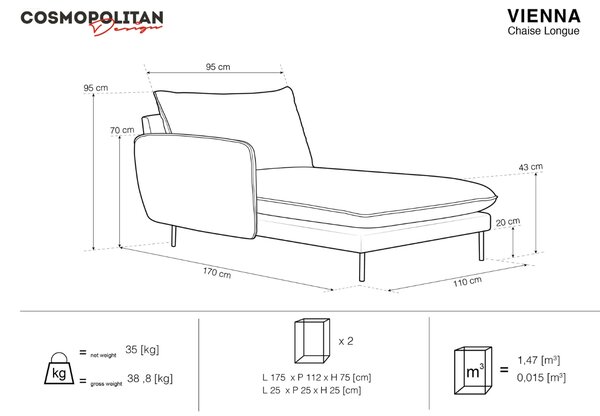 -25 % Dny MOMENTI– Cosmopolitan Design Světle béžová čalouněná lenoška Vienna 170 cm, levá