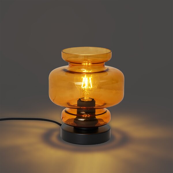 Retro stolní lampa černá s oranžovým sklem - Denise