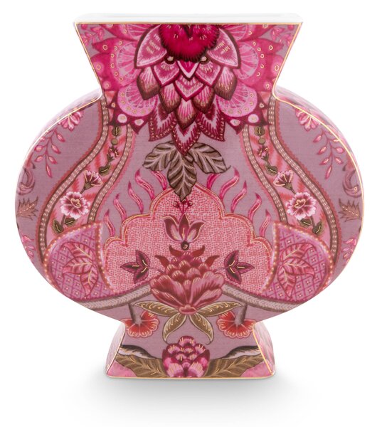 Pip Studio Kyoto Festival plochá porcelánová váza 16,5cm, růžová (Porcelánová váza)