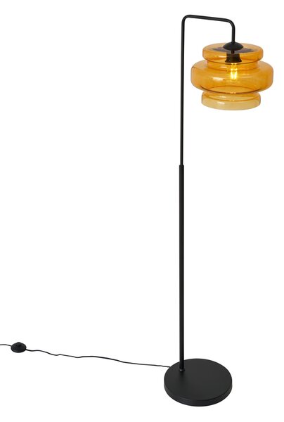 Retro stojací lampa černá s oranžovým sklem - Denise