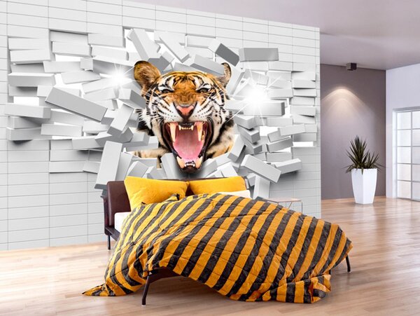 3D tapeta tygr ve zdi + lepidlo ZDARMA Velikost (šířka x výška): 350x245 cm