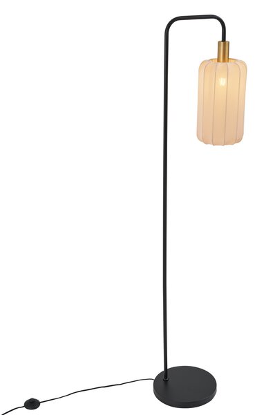 Japandi stojací lampa černá se zlatým a béžovým stínidlem - Pluni
