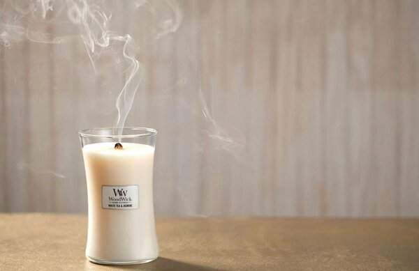 WoodWick Velká vonná svíčka WoodWick, White Tea & Jasmine