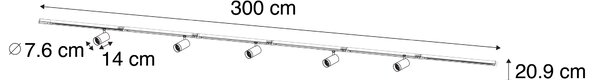 Moderní kolejnicový systém s 5 bílými bodovými světly 1-fázový GU10 70mm - Iconic Jeana Luxe