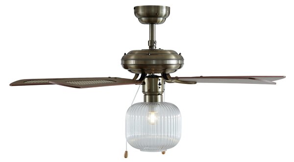 Stropní ventilátor mosazný s dřevem 107,5 cm s tahovým spínačem - Mistral Karel