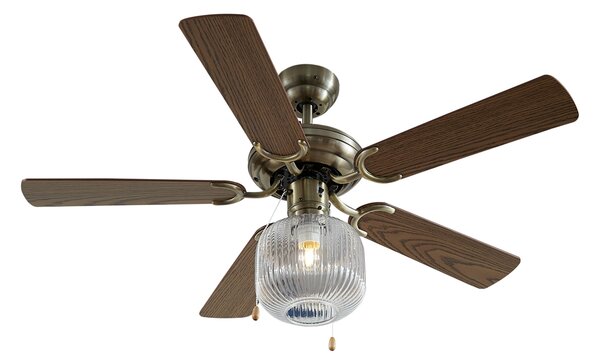 Stropní ventilátor mosazný s dřevem 107,5 cm s tahovým spínačem - Mistral Karel