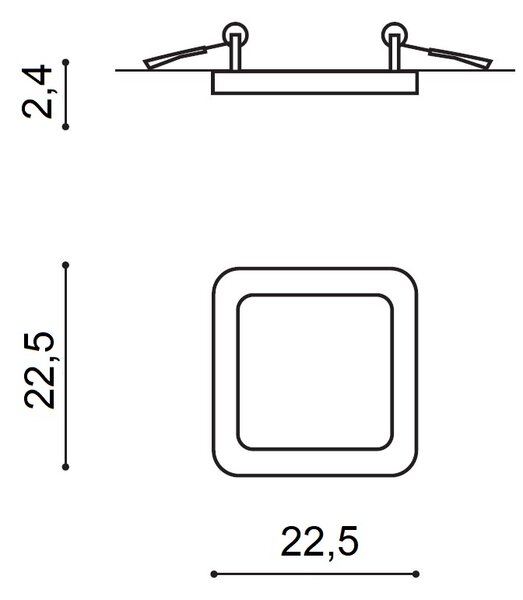Slim vestavné koupelnové svítidlo LED 24W 2000lm 3000K 22,5cm hranaté IP44, černé