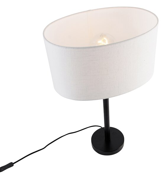 Stolní lampa černá s oválným lněným stínidlem bílá 35cm - Simplo